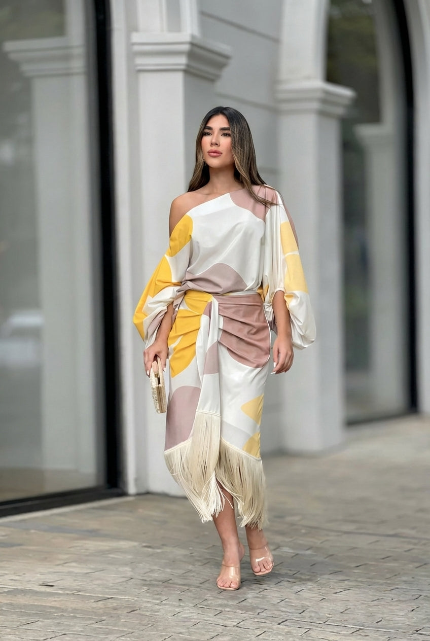 VESTIDO BRESIA CONJUNTO DOS PIEZAS CON FLECOS