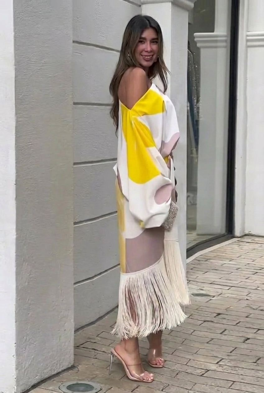 VESTIDO BRESIA CONJUNTO DOS PIEZAS CON FLECOS